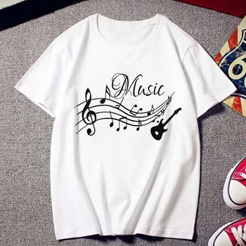 Naujas Harajuku baltos spalvos Marškinėlius Creative Muzikos Pažymi, Spausdinimas marškinėliai Atsitiktinis Viršūnės Vasarą trumpomis Rankovėmis Moterų marškinėliai Moterims Drabužių 157317