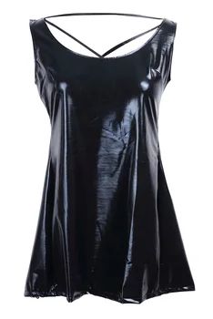 Naujas PVC Dirbtiniais Odos Tvarstis Mini Suknelė Moterims Seksualus Klubo Aprangą Nėrinių Šlapias Atrodo Egzotiškas Suknelė Egzotinių Kostiumas Pižama 2152