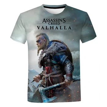 Naujas Žaidimas Žudikai Creed Valhalla 3D Print T Shirt Berniukų, Mergaičių Vasaros Laisvalaikio T-shirt Vyrai Moterys Harajuku Streetwear Marškinėliai Topai