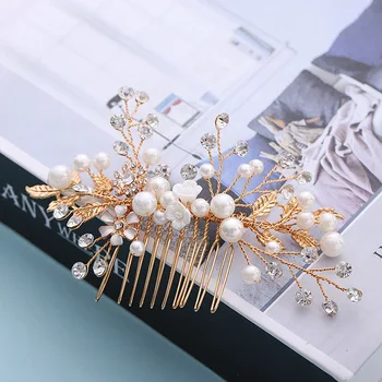Naujų produktų korėjos stiliaus aukso lapai, kriauklių perlai gėlės plaukų šukos vestuviniai aksesuarai, didmeninė