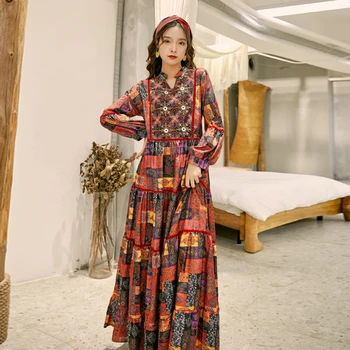 Nepalas Bohemijos Spausdinti Paplūdimio Suknelė Tailandas Nacionalinės Stilius Derliaus Išsiuvinėti Laisvi ir Plius dydžio Suknelė Moterims