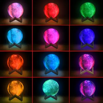 Nuotolinio Valdymo 3D Spausdinimo Mėnulio Šviesos RGB 16 Spalvų LED Naktį Lempos šviesos srautą galima reguliuoti Naktiniai Žibintai Vaikų Gimtadieniui Dovana Miegamojo Puošimas 8264