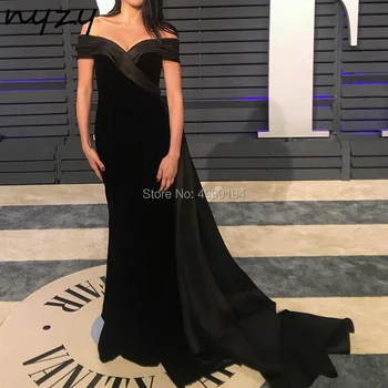 NYZY E51 Black Velvet Vakaro Suknelės Ilgai 2019 Elegantiškas Off Peties Undinė Oficialų Suknelė Įžymybė Red Carpet chalatas de soiree