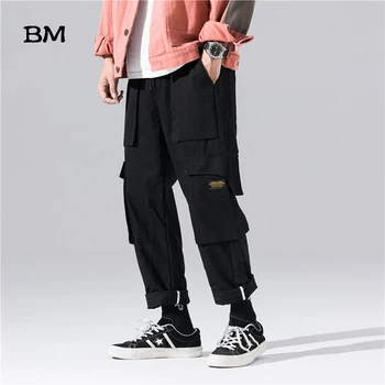 Originalaus Dizaino Japanese Style Multi-Kišenės, Tiesios Vyrų Kelnės Hip-Hop Rudens Mados Atsitiktinis Krovinių Kelnės Korėjos Stiliaus Vyrų 4808