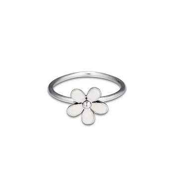 Originali 925 Sterlingas Sidabro Žiedas Balto Emalio Gėlių Vestuvės/Sužadėtuvių Žiedai Moterims Suderinama Su bižuterijos FLR016 9636