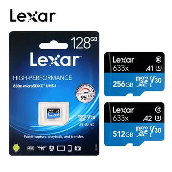 Originalus Lexar micro sd kortelė 32GB 64GB 128GB 256 GB 512 GB atminties kortelė class10 u1 u3 tf flash kortelės įtraukti adapteris 186700