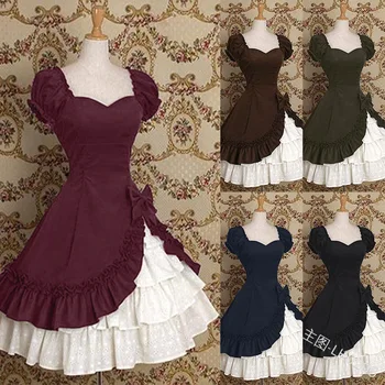 Palace Lolita Princess Dress Akademijos Stiliaus Šalis Parodyti Suknelę, Retro Nėrinių Trumpomis Rankovėmis Suknelė Cosplay Cotume
