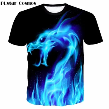 PLstar Kosmosas Cool T-shirt Vyrai/Moterys 3d marškinėliai Spausdinti Mėlynos Ugnies Gyvatė Trumpas Rankovės Vasaros Viršūnes Tees marškinėliai Mados