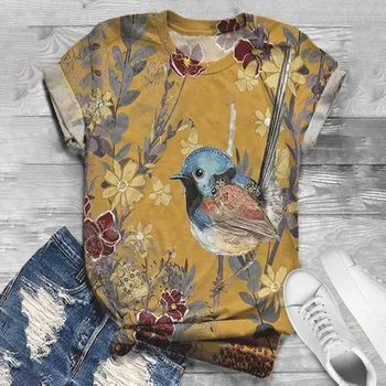 Plus Size Vintage Marškinėliai Moterims Tshirts Trumpas Rankovės 3D Gyvūnų Spausdinami O-Kaklo Viršūnes Tee Marškinėliai Blusas mujer camisetas