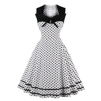 Polka Dot Moterų Retro Suknelė Moterų Berankovis 1950 60s Skraiste Derliaus pin up Rockabilly Šalis Suknelės Plus size vestidos 4XL