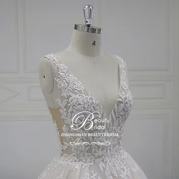 Prabanga backless 2020 vestuvių suknelė užsakymą Koplyčia Traukinys nėrinių pečių Derliaus su Crystal nuotakos suknelė XF18016 19548