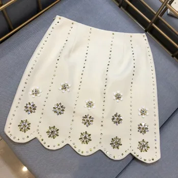 Prabangūs deimantų duobute sijonai moterų 2020 m. pavasario rudens mados elegantiškas-line baltas mini sijonas