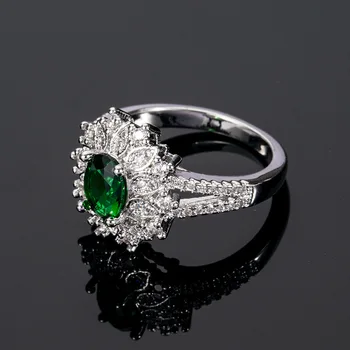 Princesė Iškirpti Žalia Krištolo, Sidabro Spalvos Vestuvių Piršto Žiedas Crystal Moterims Vestuvių Prabangių Gėlių formos Papuošalai Didmeninė Žiedas