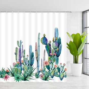 QWRSMYX Dušo užuolaidos, tekstilės Vandens Spalva Kaktusas Gėlių, Tropinių Augalų Spalvinga Succulents Modelis Vonios Užuolaidų Komplektas 42478