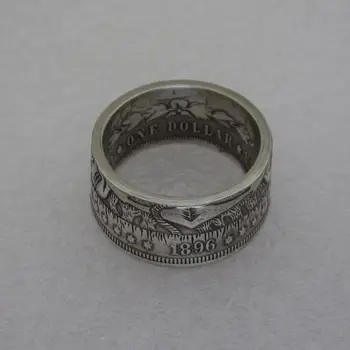 Rankų darbo Žiedas, Monetos Žiedas, Rankų darbo nuo 1896 Valkata Morgan doleris 5439
