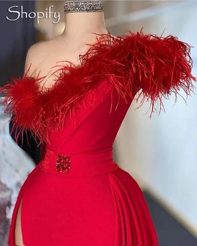 Raudona Ilgą Vakarinę Suknelę 2020 M. Aukštos Ritininės Vieną Petį Elegantiška Pūkinė Dubai Stilius Afrikos Moterų Oficialų Vakare Chalatai