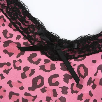 Raudona Leopardas Spausdinti Y2k Bodycon Seksuali Suknelė be Rankovių Nėrinių Suknelė Moterims Spageti Diržas V-kaklo Šalies Naktinis Klubas Mini Suknelė