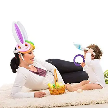 RCtown Velykų Pripučiami Bunny Rabbit Ears Skrybėlę su Žiedais Žaidimas Prop