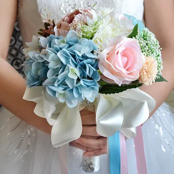 Realios Foto Crystal Rose Vestuvių Puokštės Vestuvių Bridesmaid, Dirbtinių Deimantų Gėlių Puokštė Su Šilko Juostelės Ir Krištolo 22375