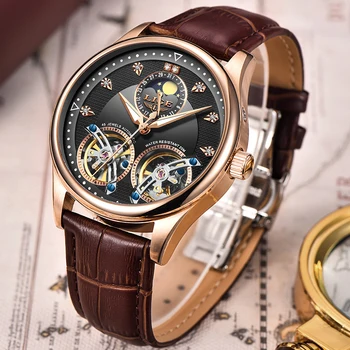 Relojes Hombre LIGE Prekės Vyrų Laikrodžiai Automatinis Mechaninis laikrodis Tourbillon Sporto Laikrodis, Odiniai Laisvalaikio Verslo Riešo Žiūrėti Aukso 26945