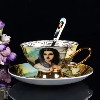 Retro Palace Europos kaulų kinija kavos puodelio lėkštė aukšto rango Britų keramikinis puodelis po pietų, arbatos puodelis lėkštė rinkinys (Queen ' s Cup CL092 104182