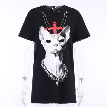 Rosetic Katė Gyvūnų Spausdinti Vasaros Marškinėlius Moterims T Shirts 2020 Gotikos Tees Punk Grandinės Elegantiškos Juodosios Viršūnes Trumpas Rankovės Tshirts Preppy