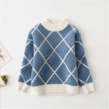 Rudenį Sweet Baby Merginos Megztinis Vaikai Drabužiais Žiemą Šilta Merginos Golfo Dryžuotas Megztiniai Vaikiškų Megztinių Trikotažas Viršūnes Naujas