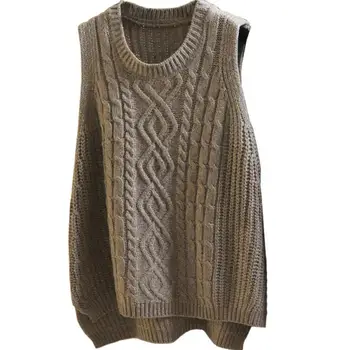 Rudenį vilnos liemenė ilgas megztinis mezgimo berankovė liemenė moteriška atsitiktinis tankų puloveris negabaritinių 4664