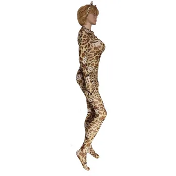 Sexy Moteris Atvira Tarpkojo Bodysuit Long Zip Leopard Gyvūnų Spausdinti Catsuit Katė Moters Vaidmuo Žaisti Seksualus Kostiumas 14588