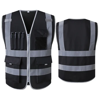 SFvest Saugos atspindinčios liemenės statybos pastatas vest saugos drabužiai, darbo liemenė kelių kišenėje juoda liemenė