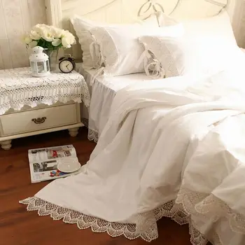 Snow white patalynės komplektas Prabangių tuščiaviduriai iš nėrinių antklode padengti lova sijonas lapas Kietas užvalkalas pynimas lovatiesė parure de šviečia 17994