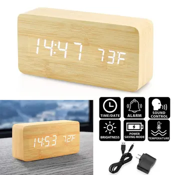 Stilingas Daugiafunkcis LED Laikrodis-Žadintuvas Kūrybos Medinė USB Maitinimo Skaitmeninis Laikrodis-Žadintuvas Su Balso Kontrolė 4977