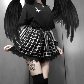 Streetwear Gothic Punk Harajuku Moterų Mini Sijonas Vasaros Atsitiktinis Pledas Plisuotos Nėriniai Moterų Mados Nėriniai Hip-Hop Derliaus Sijonai 6843