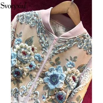Svoryxiu Rudenį, Žiemą dizaineris prabangius Pink, Striukės, Paltai Moterims Elegantiškas Duobute Gėlių Spausdinti Žakardo Atsitiktinis Striukės Outwear 114913