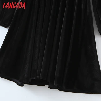 Tangada mados moterų kietas elegantiška juodo aksomo suknelė v-kaklo, ilgomis rankovėmis ponios šiltas mini suknelė SL145 137885