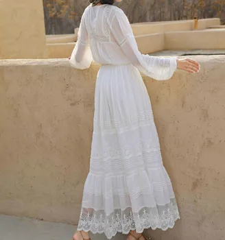 TEELYNN boho ilgomis rankovėmis maxi suknelės moterims rudens apdaras 2020 m. derliaus baltos spalvos gėlių siuvinėjimas nėrinių suknelė lady šalies vestidos 141173