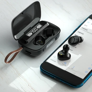 TWS Bluetooth 5.1 Ausinės Belaidės Ausinės Stereo Sporto Ausines, Mini Ausinių Su LED Žibintuvėlis, Laikrodis, Veidrodis, funkcija