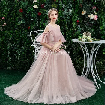 U34 4 Stilius Rožinė Suknelė Tiulio Ilgai Bridesmaid Dresses Naujųjų Metų 2021 Moterų Vestidos De Baigimo Rūbeliai Mariage Saldus Atmintis