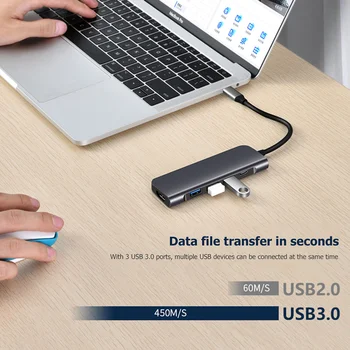 USB Tipas-C-HDMI PD USB 3.0 Hub Adapteris 4K USB, C Tipo-C 5 In 1 Hub HDMI Splitter PD Įkrovimo Duomenų Siųstuvas 