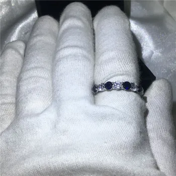 Vecalon Fine jewelry Vestuvių Juostas Žiedas 925 Sterlingas Sidabro 4mm Mėlyna 5A Cirkonis Cz Sužadėtuvių žiedai moterų ir vyrų Papuošalai 153180