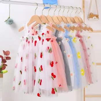 VIDMID vaikų mergaičių vasaros rankovių suknelės vaikams nėrinių gėlių drabužius suknelė baby girls cartoon atsitiktinis suknelė drabužių 7065 04 7505