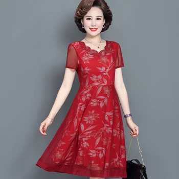 Vidutinio amžiaus ir pagyvenusių žmonių suknelė moterims vasarą 40-metų atspausdintas susiuvimo suknelė atsitiktinis vidutinio ilgio suknelė vidutinio ilgio, 10 spalvų 1547