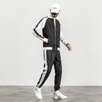 Vyriški Japonijos Streetwear Rinkiniai Sportinę Tracksuit Vyrų Kratinys Hip-Hop Striukė Sweatpants Striukės Poilsiu kostiumai