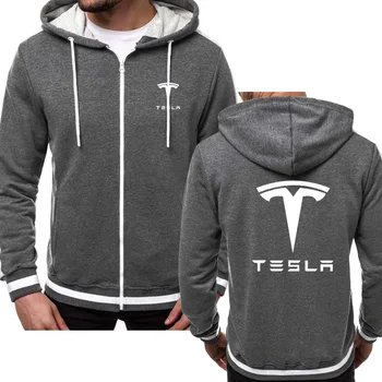 Vyriškos Palaidinės Tesla Automobilio Logotipas Spausdinti mados Atsitiktinis Hip-Hop Harajuku ilgomis Rankovėmis su Gobtuvu užtrauktuku Striukė Vyras Bliuzono Drabužiai 8053