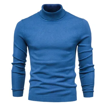 Vyrų megztinis atsitiktinis gryna spalva kokybės šiluma plonas megztinis aukštu kaklu megztinis vyrams 55154