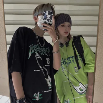 Y Demo Harajuku Streetwear Prarasti Grunge Raidėmis Spausdinimo T-shirt Moterims, Vasaros Negabaritinių Pora Tees Naujas 2020 m. 2180