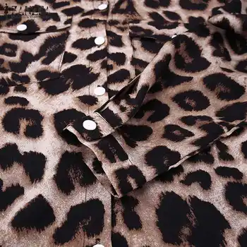 ZANZEA Šalis Atostogų Longue Skraiste Moterų Rudens Mados Marškinėliai Suknelė Atsitiktinis Derliaus Leopard Suknelės Moterų Atvartas Ilgai Vestidos 5XL 148261
