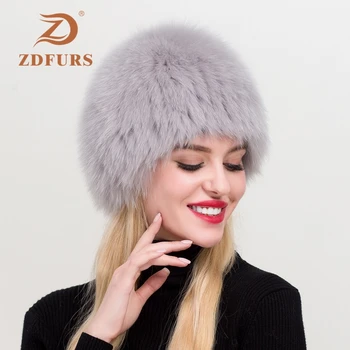 ZDFURS*Moterų Žiemos Gamtos Nekilnojamojo Lapės Kailio Kepurę Elastinga Šiltas minkštutis Originali Lapės Kailio Kepurė Kokybės Nekilnojamojo Fox Fur Bombonešis Skrybėlės