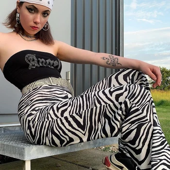 Zebra Gyvūnų Spausdinti Elegantiškas Kelnės Capris Harajuku Aukšto Liemens Kelnės Ponios Atsitiktinis Biuro Kelnės Moterims Streetwear Rudenį 2020 90s