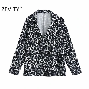 Zevity moterų senovinių gyvūnų modelio spausdinimo atsitiktinis kimono smock prašmatnus palaidinė lady dvigubo breasted blusas feminina marškinėliai topai LS7115